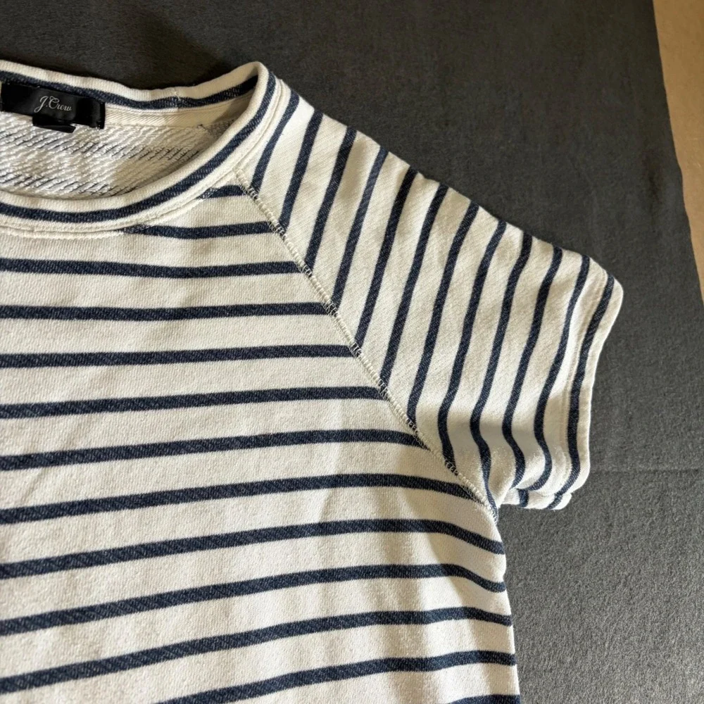 J. Crew Striped T-Shirt Dress Womens M White Navy Blue Prep Boat Core Classic